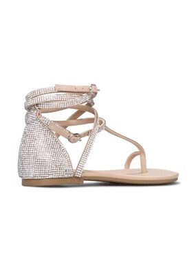JustFab Nude Rhinestone Gladiator Sandals with Ankle Wrap